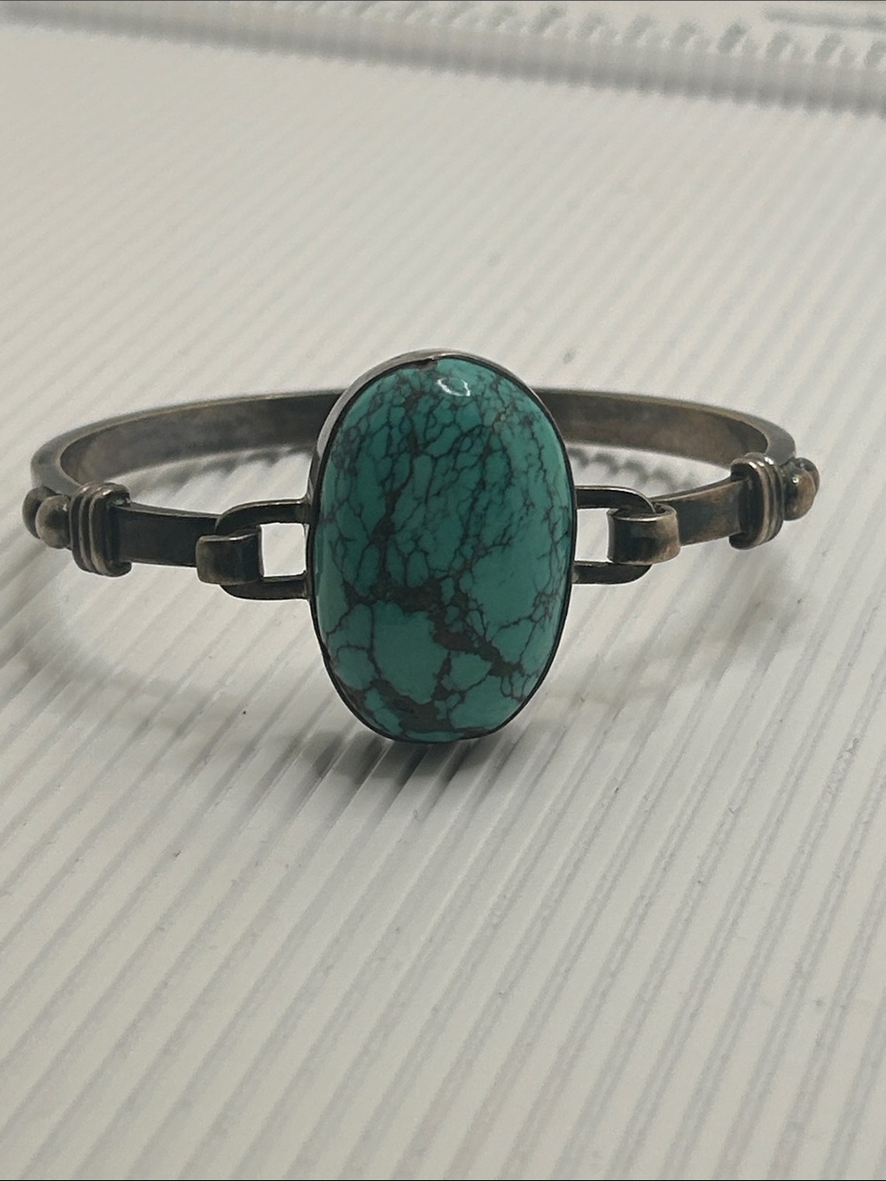 Vintage Turquoise Stone Sterling Silver Cuff Bracelet - Women Jewelry